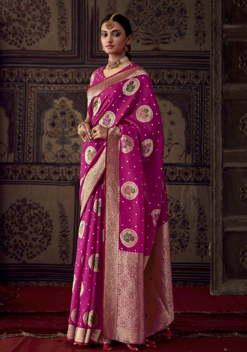 Hot Pink Banarasi Handloom Silk Saree
