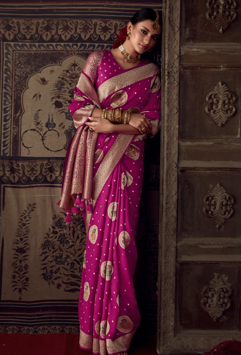 Hot Pink Banarasi Handloom Silk Saree
