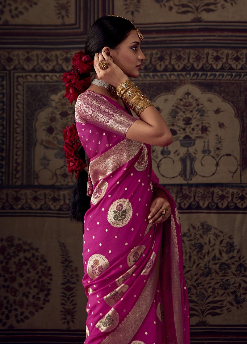 Hot Pink Banarasi Handloom Silk Saree