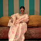 Ivory Brown Handloom Woven Linen Saree Online in India