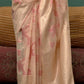 Ivory Brown Handloom Woven Linen Saree Online in India