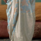 Light Blue Handloom Woven Linen Saree Online in India