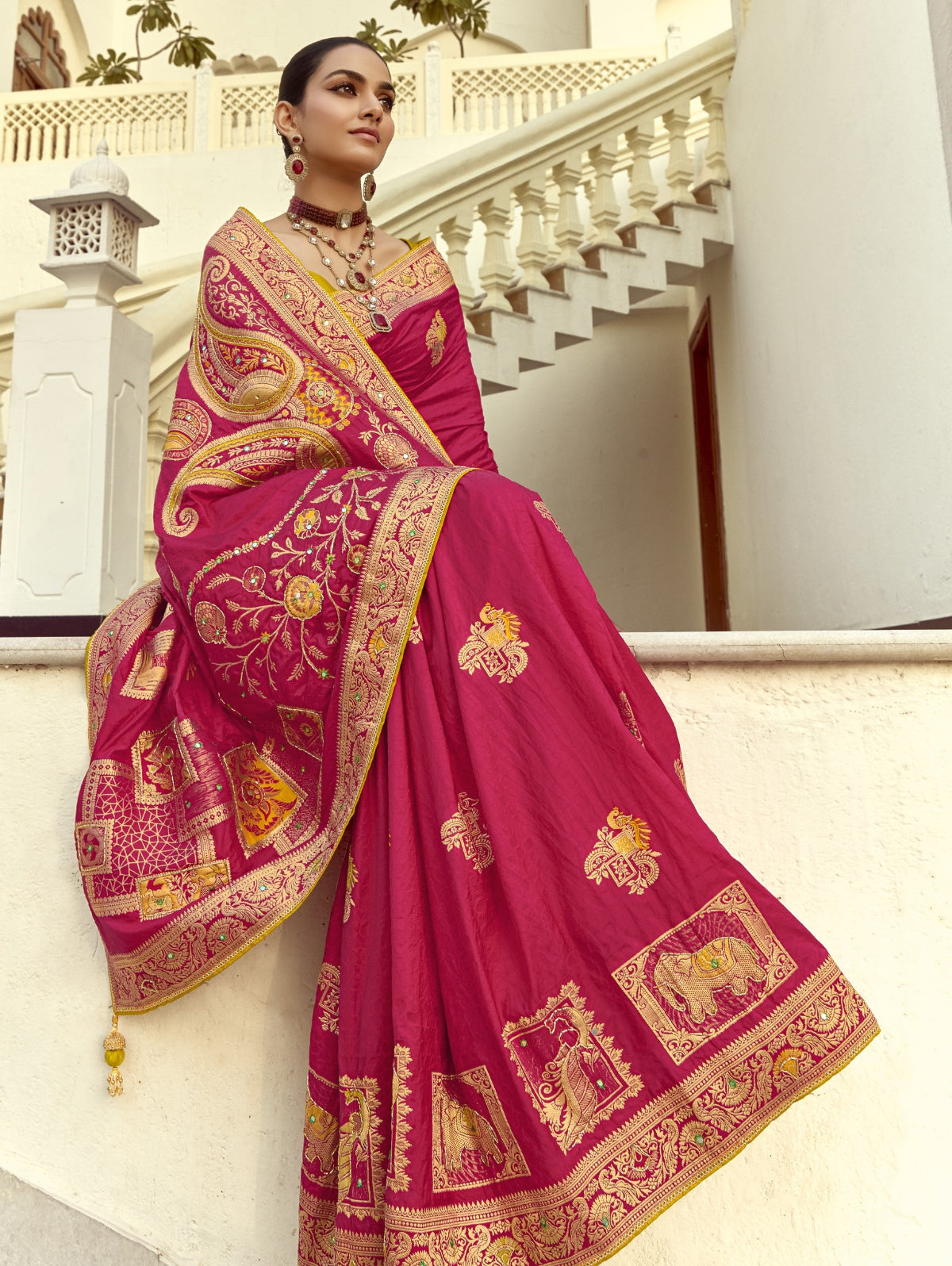 Shop Rani Pink Handloom Silk Saree for Festive Wear at STORI.