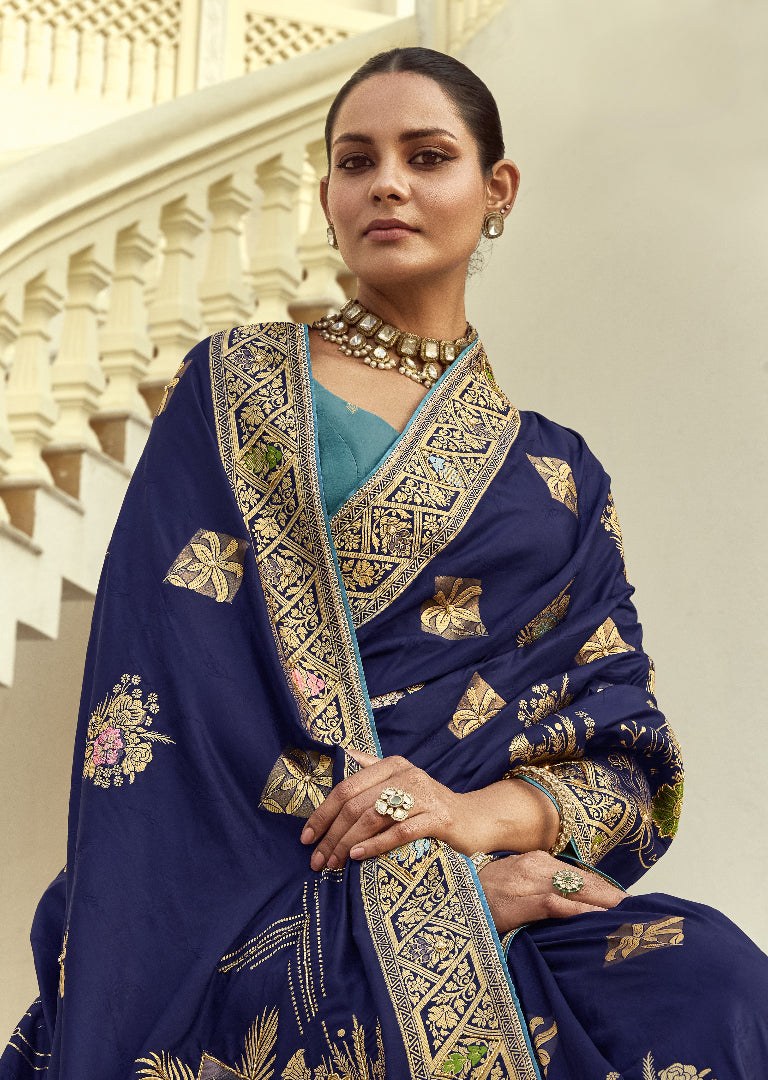Navy Blue Handloom Silk Saree