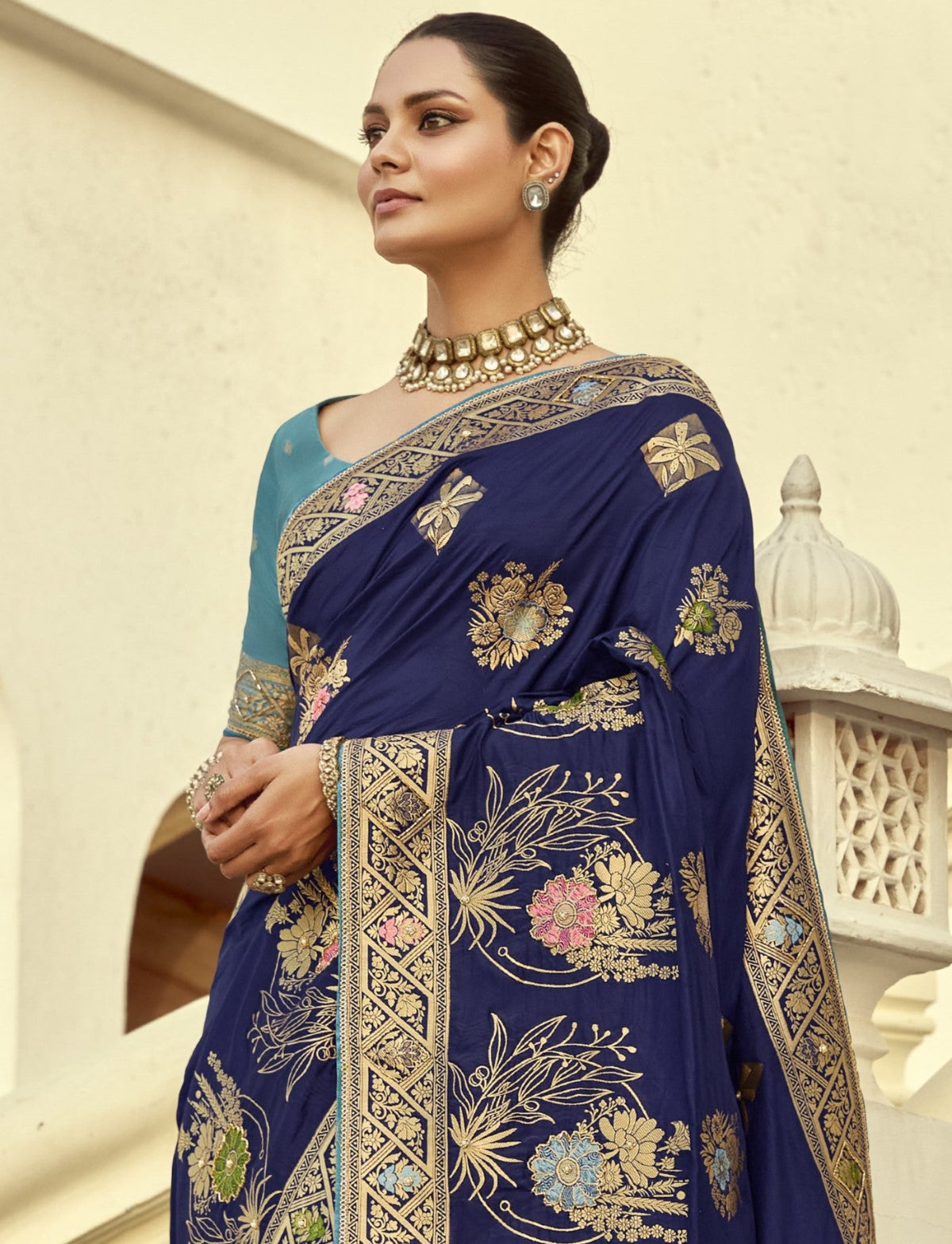 Shop Navy Blue Handloom Silk Saree for Festive Wear at STORI.