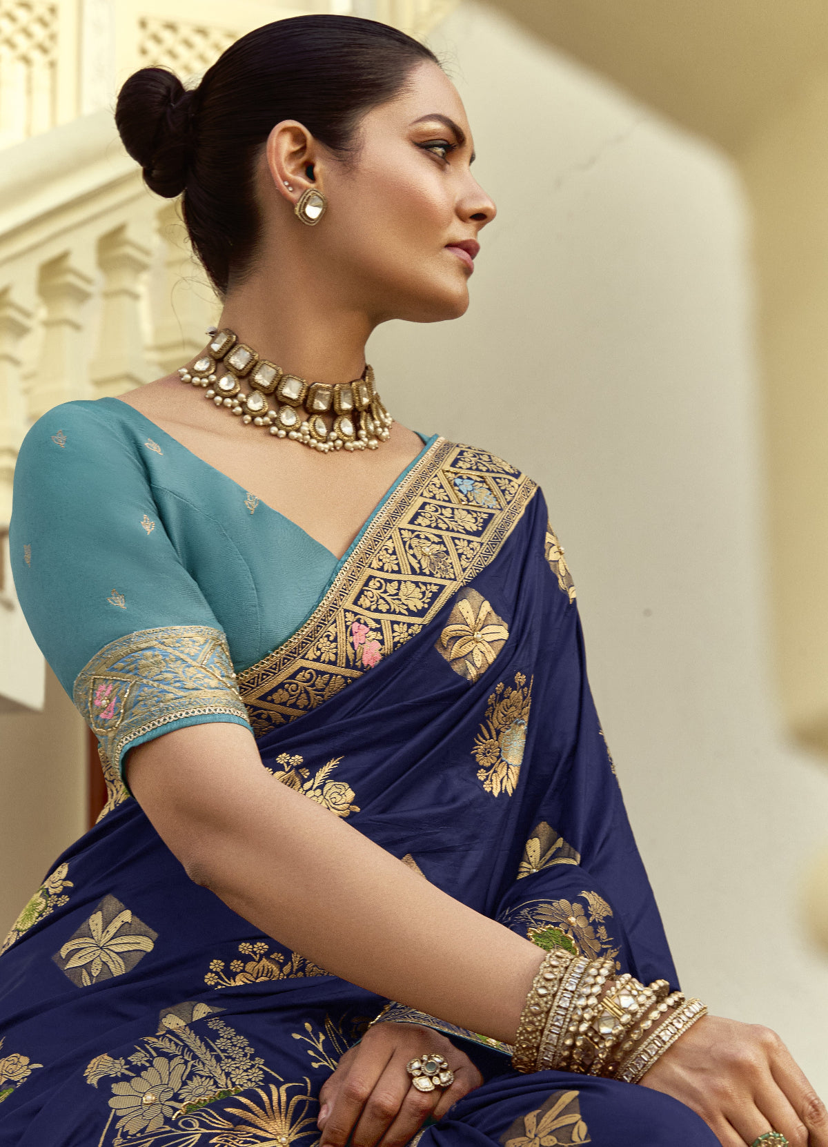 Shop Navy Blue Handloom Silk Saree for Festive Wear at STORI.