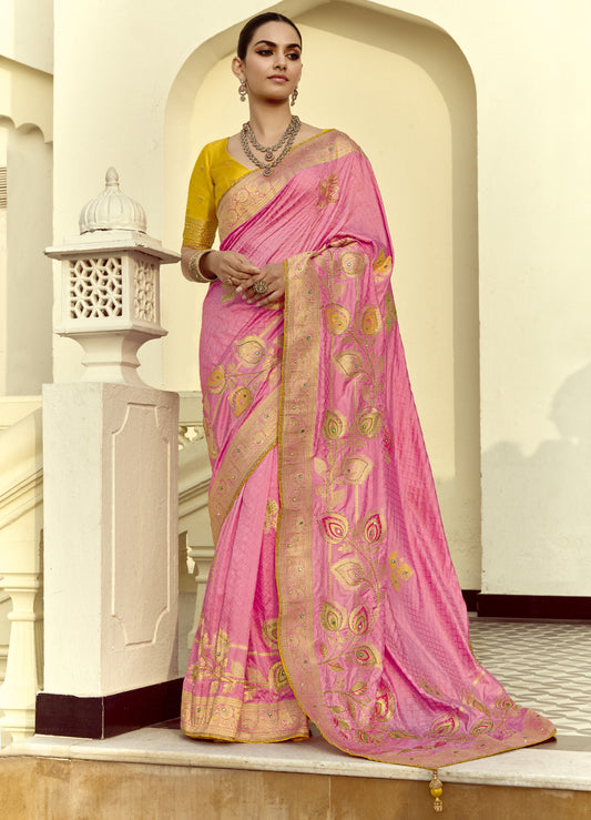 Shop Pink Handloom Silk Saree for Festive Wear at STORI.