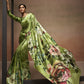 Bright Olive Green Floral Bollywood Satin Crepe Sarees Online in India