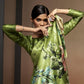 Bright Olive Green Floral Bollywood Satin Crepe Sarees Online in India