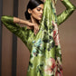 Bright Olive Green Floral Bollywood Satin Crepe Sarees Online in India