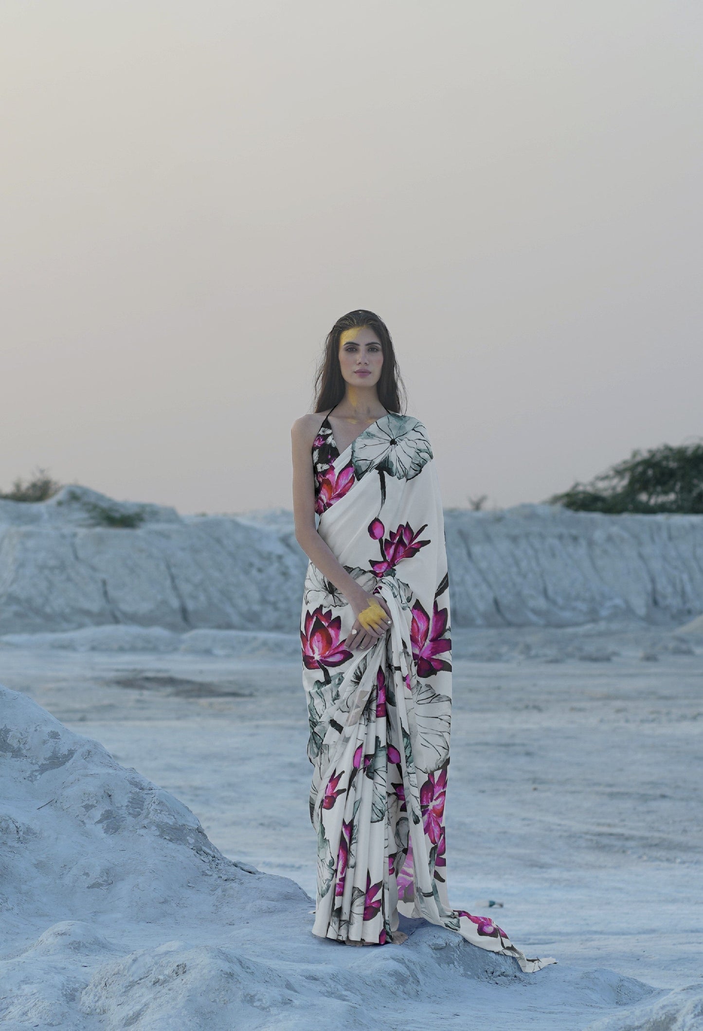 BHAGYASHREE in Lotus Print Satin Crepe Silk Saree