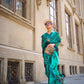 Rama Green Printed Satin Crepe Silk Saree