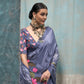 Grey Printed Pure Crepe Silk Saree Online in India & USA - STORI
