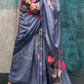 Grey Printed Pure Crepe Silk Saree Online in India & USA - STORI