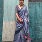 Grey Printed Pure Crepe Silk Saree Online in India & USA - STORI