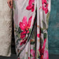 Lotus Printed Pure Crepe Silk Saree Online in India & USA - STORI