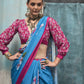 Blue Printed Pure Crepe Silk Saree Online in India & USA - STORI