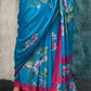Blue Printed Pure Crepe Silk Saree Online in India & USA - STORI