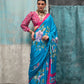 Blue Printed Pure Crepe Silk Saree Online in India & USA - STORI