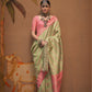 Olive Green Handloom Woven Silk Saree Online in India & USA