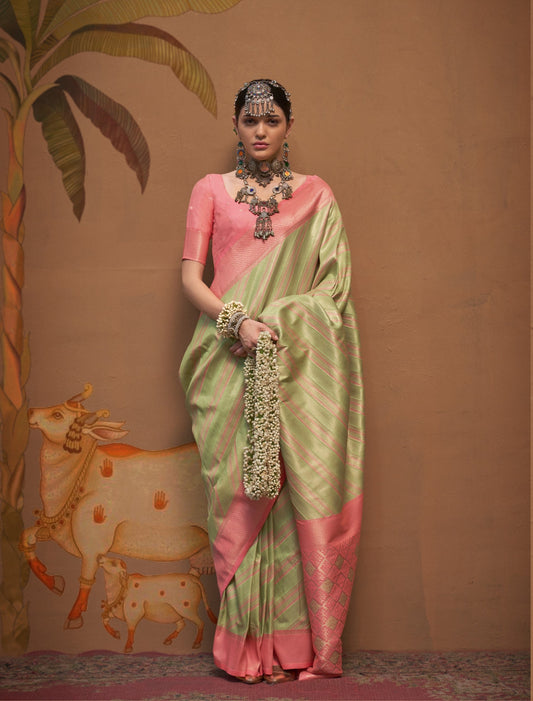 Olive Green Handloom Woven Silk Saree Online in India & USA