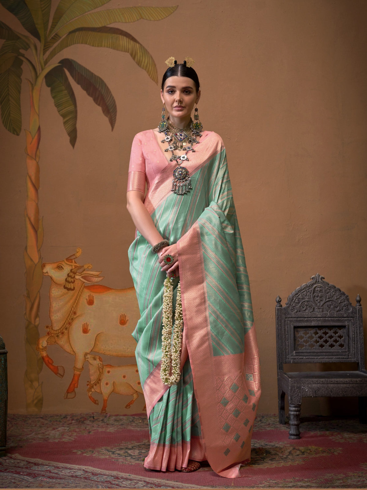 Sea green Handloom Woven Silk Saree Online in India
