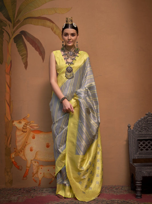 Grey Handloom Woven Silk Saree Online in India