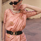 Salmon Peach Satin Silk Saree Online in India