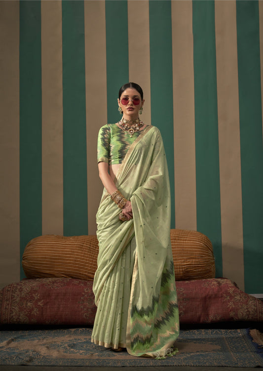 Green Spun Handloom Woven Silk  Saree Online in India
