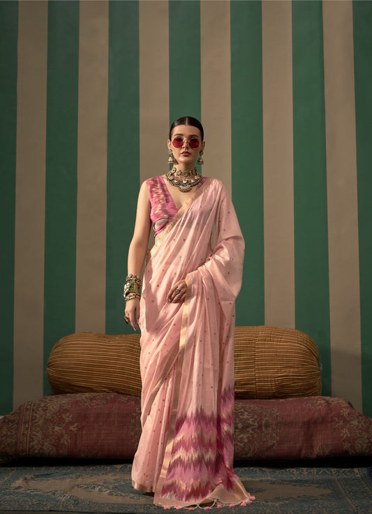 Pink Spun Handloom Woven Silk Saree Online in India