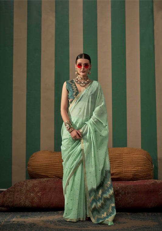  Pear Green Spun Handloom Woven Silk Saree Online in India