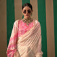 Pearl White Spun Handloom Woven Silk Saree Online in India