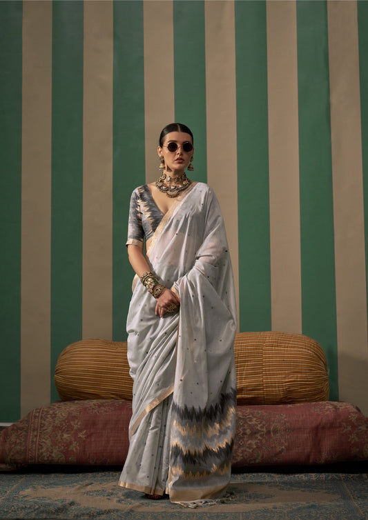 Grey Spun Handloom Woven Silk Saree  Online in India