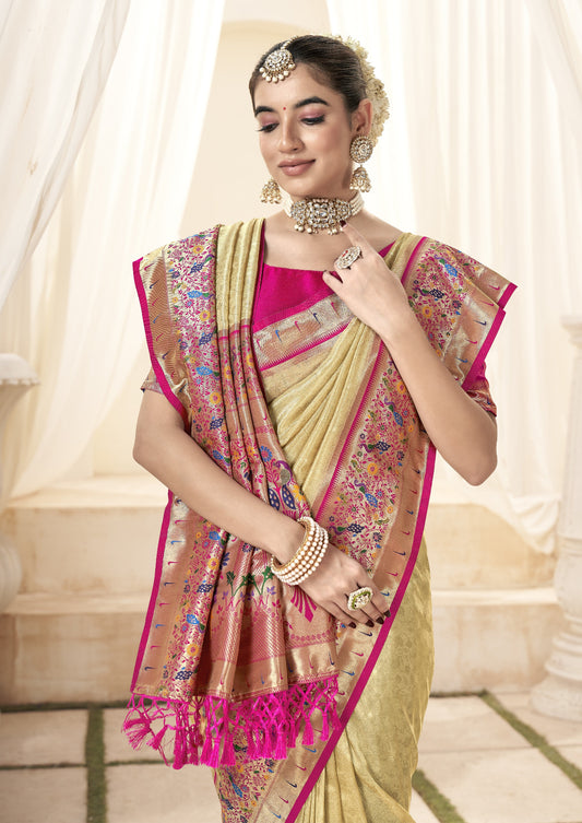 Golden Tissue Silk Paithani Saree Online Store in India