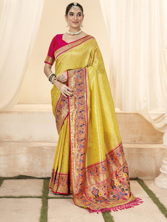Yellow Tissue Silk Paithani Saree Online Store in India