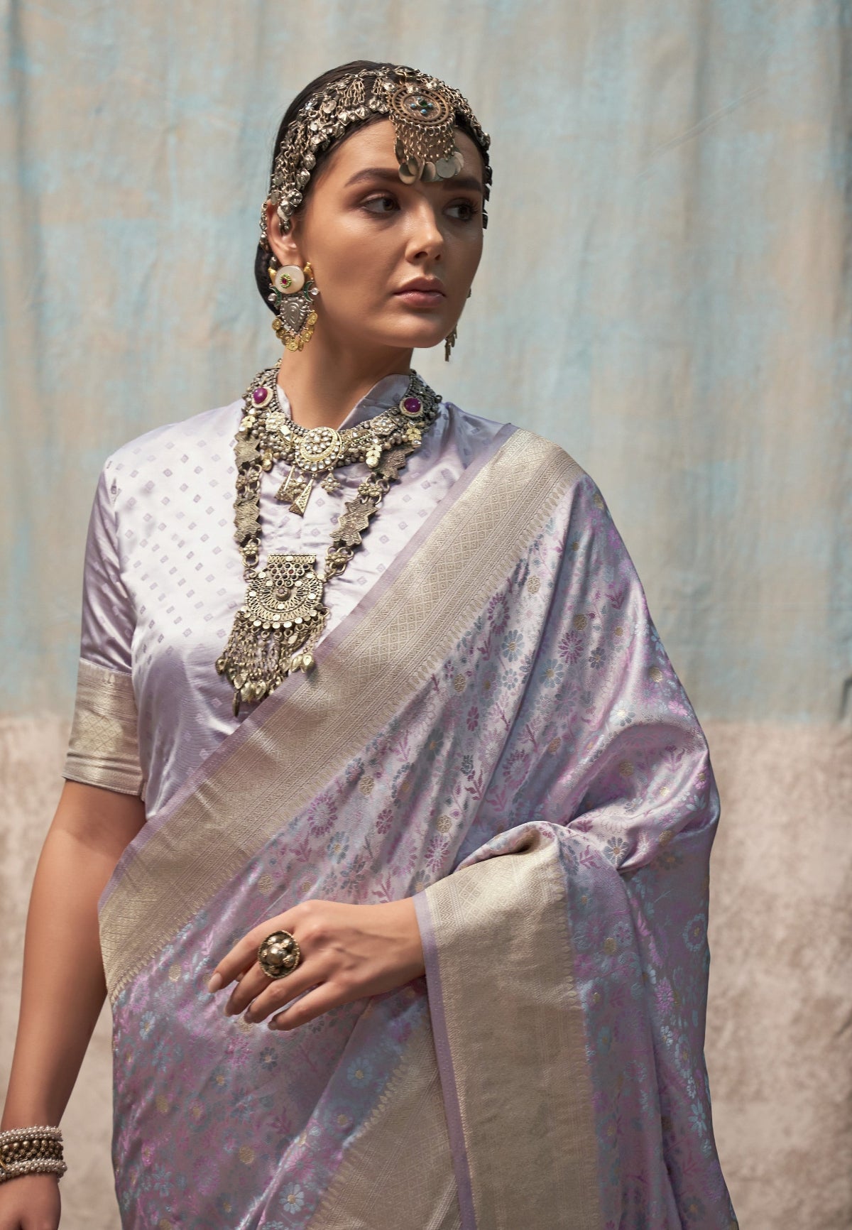 Lavender Banarasi Saree Shop Online-STORI