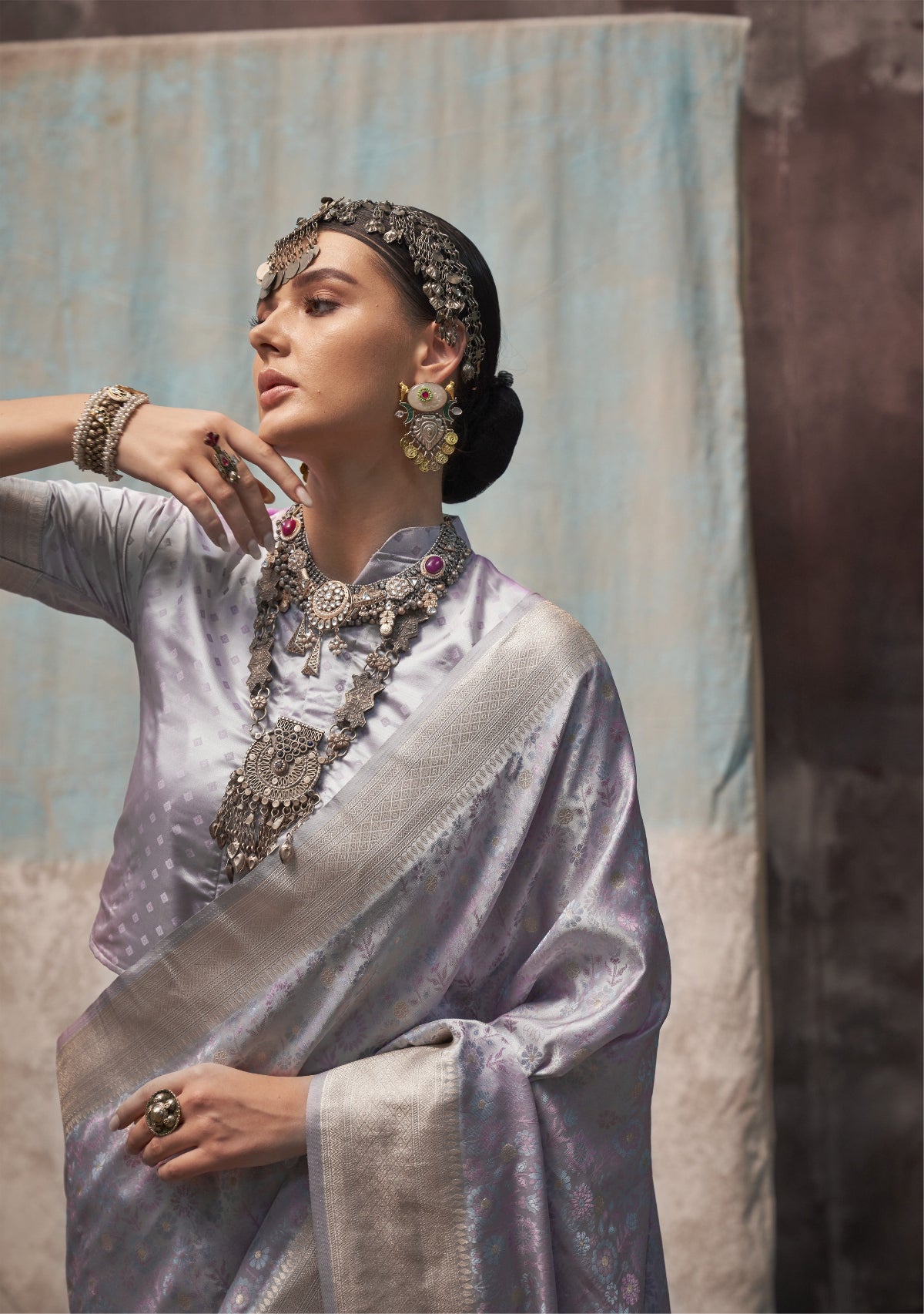Lavender Banarasi Saree Shop Online-STORI
