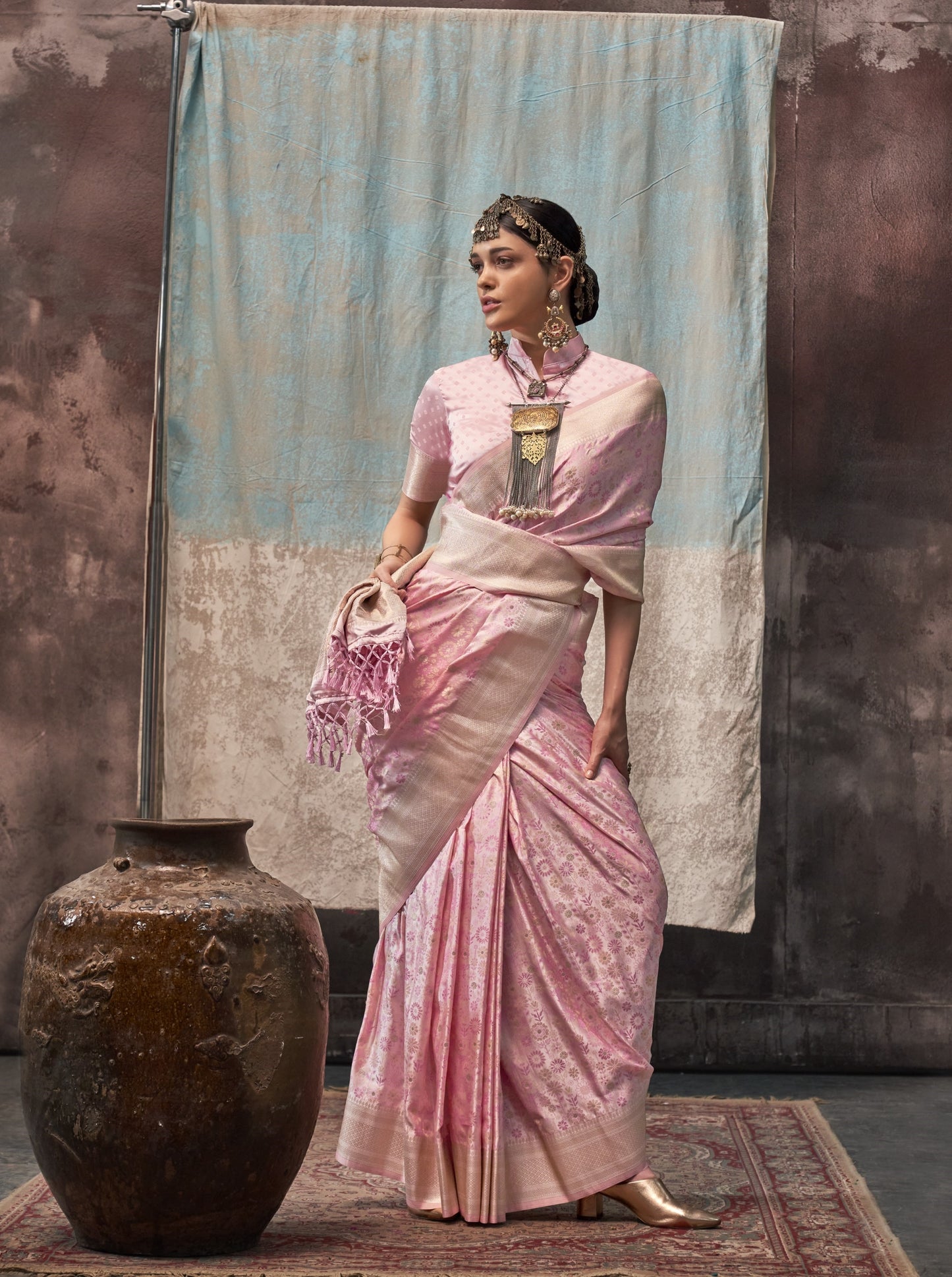 Pink Soft Silk Banarasi Saree