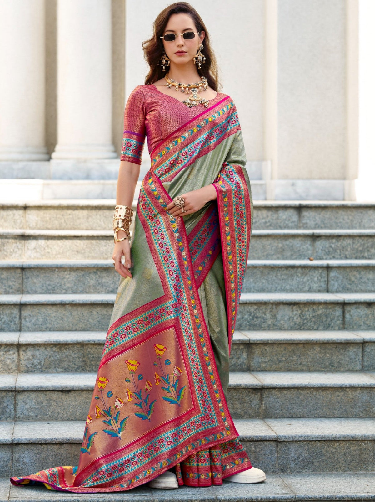Buy Olive Silk Saree Online-STORI
