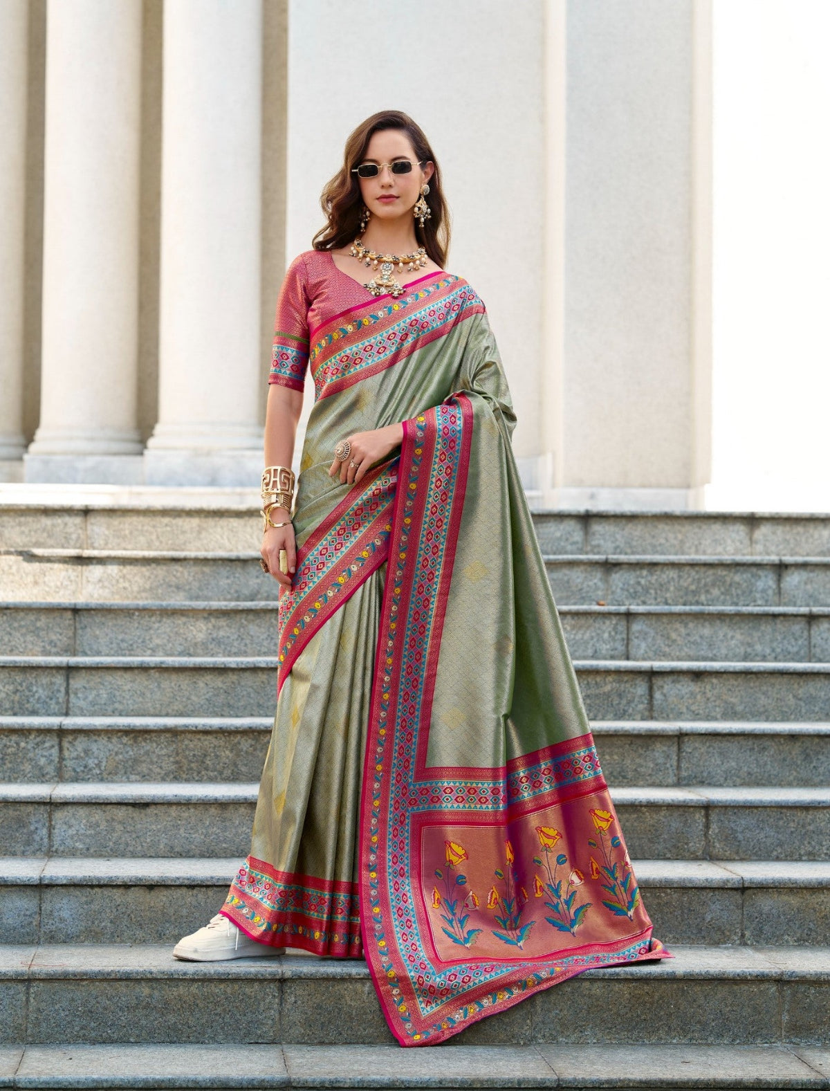 Buy Olive Silk Saree Online-STORI