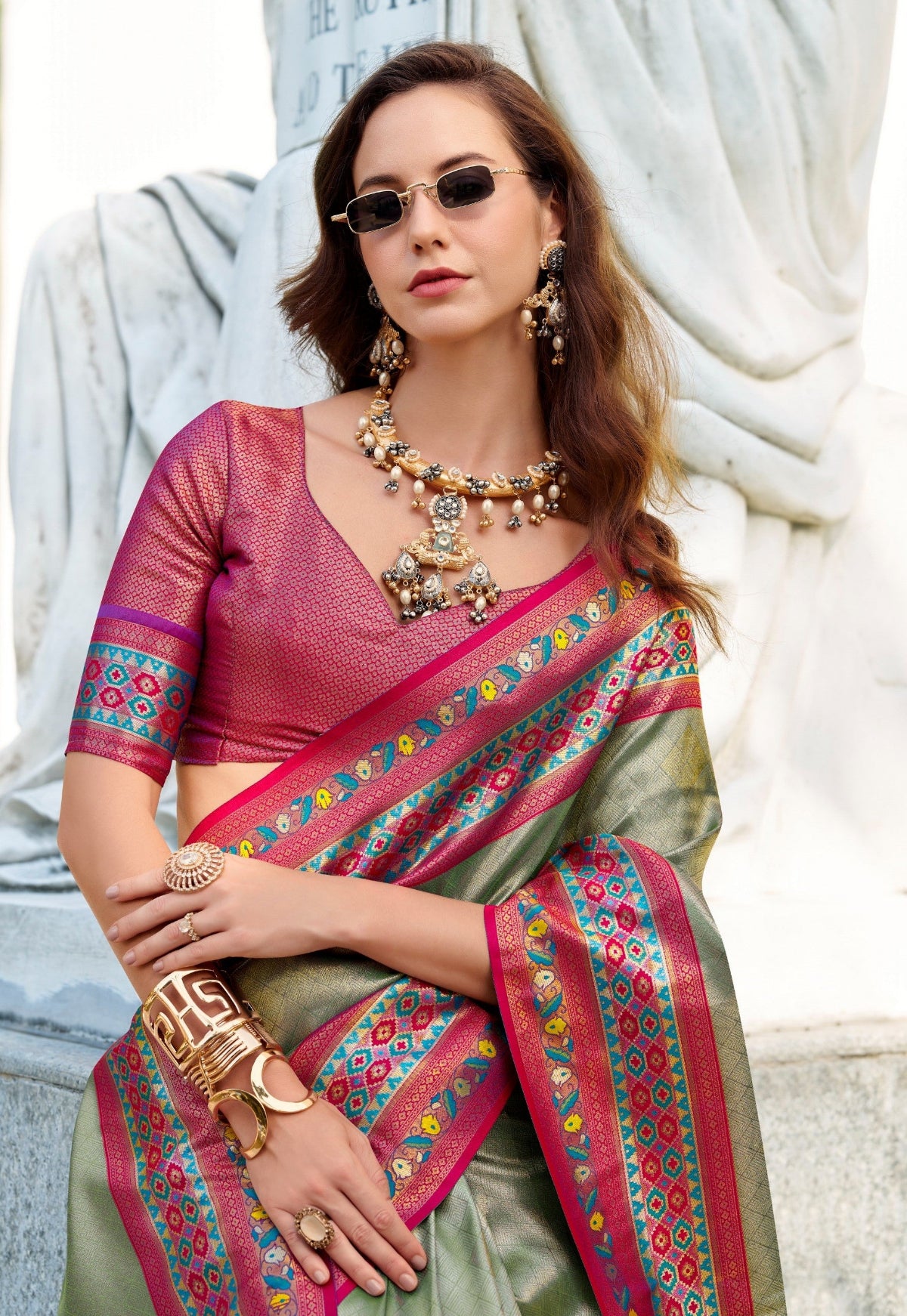 Buy Olive Silk Saree Online-STORI