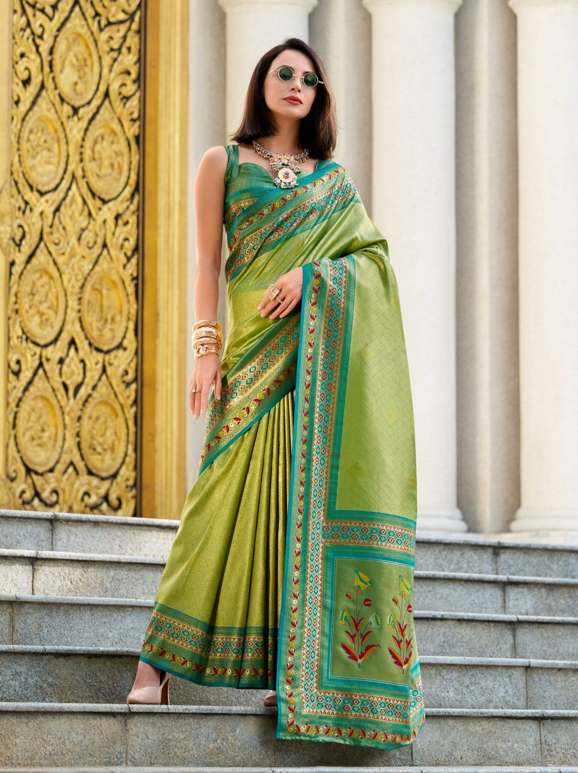 Buy Green Silk Saree Online-STORI