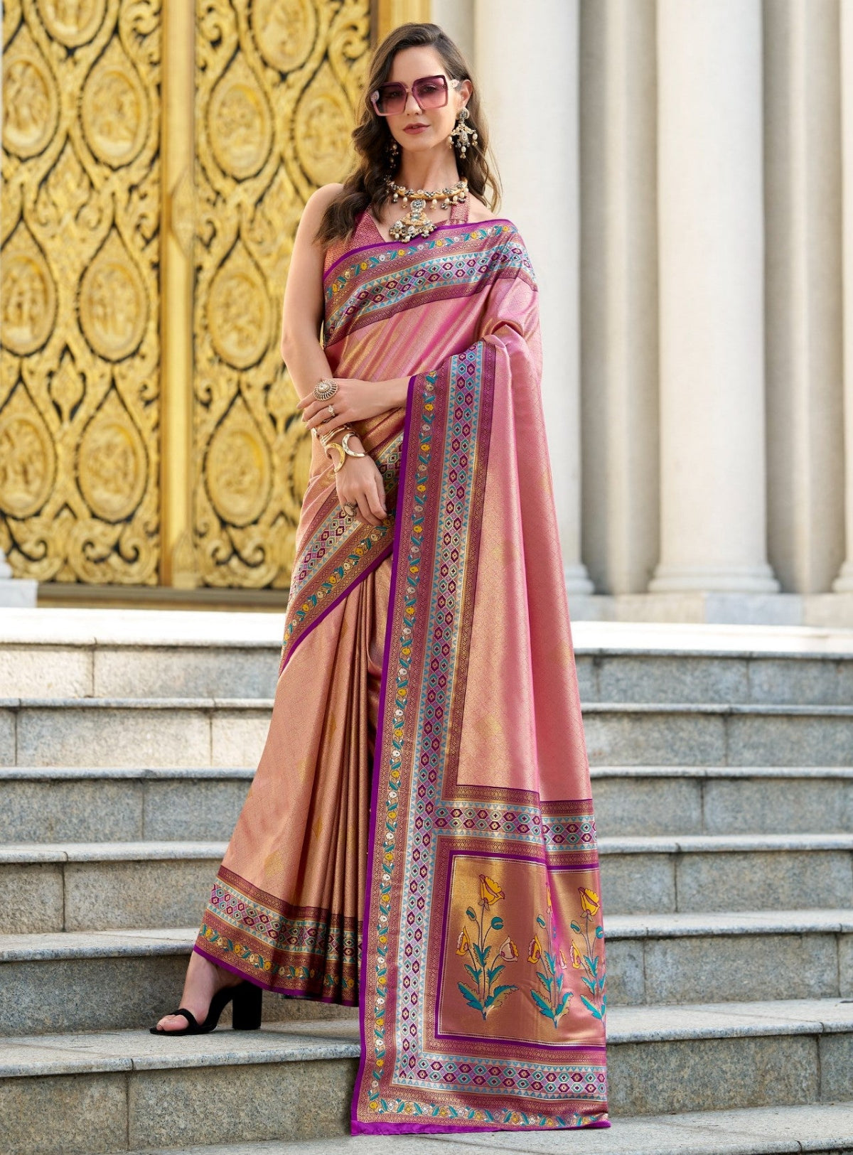 Shop Pink Silk Saree Online-STORI