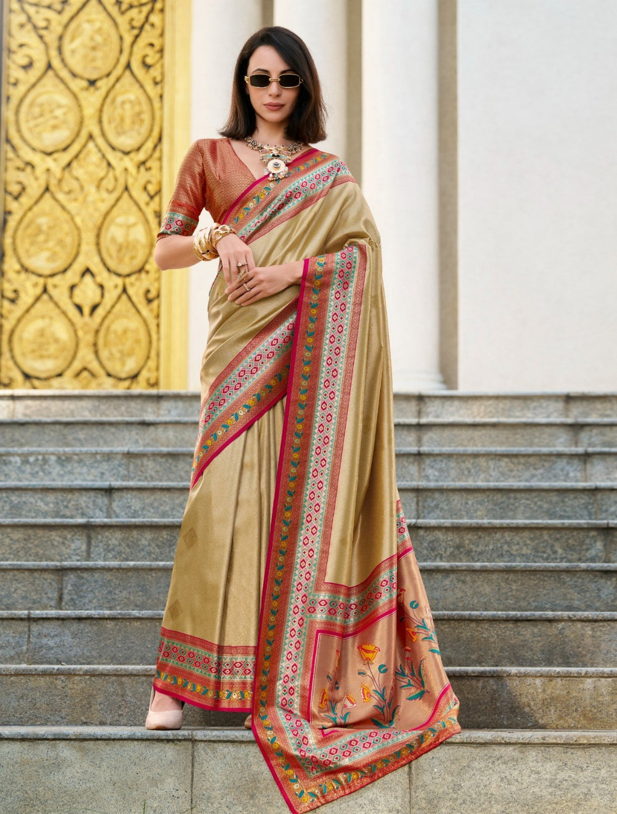 Shop Khaki Silk Saree Online-STORI