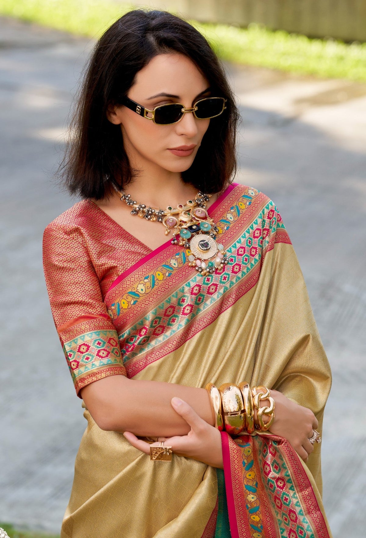 Shop Khaki Silk Saree Online-STORI