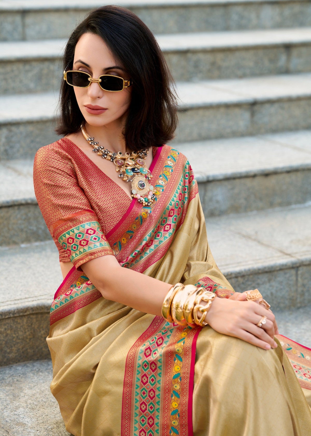 Shop Khaki Silk Saree Online-STORI