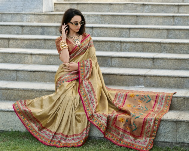 Shop Khaki Silk Saree Online-STORI