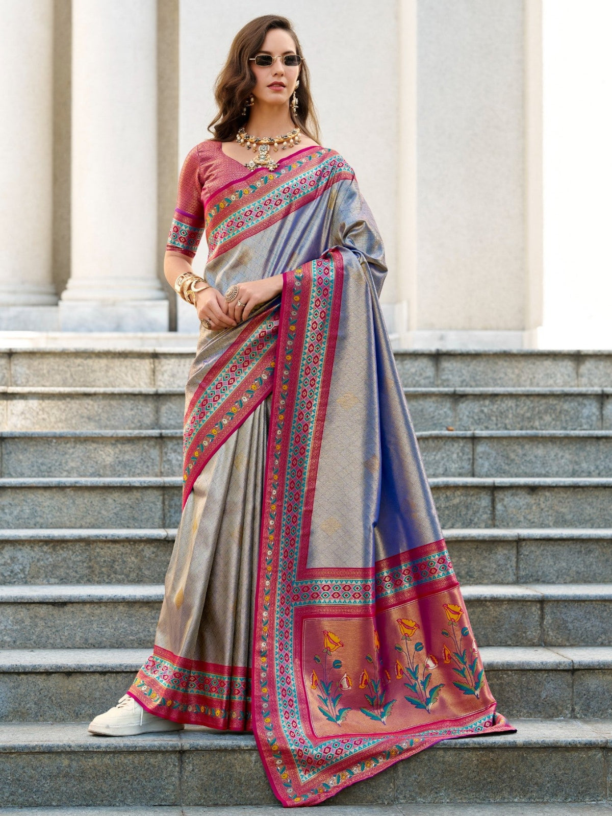 Shop Grey Silk Saree Online-STORI