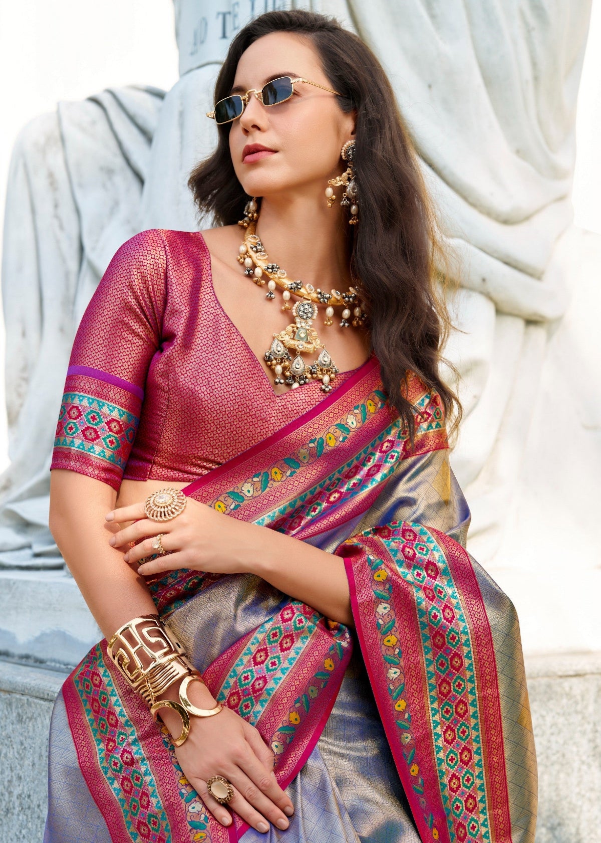 Shop Grey Silk Saree Online-STORI