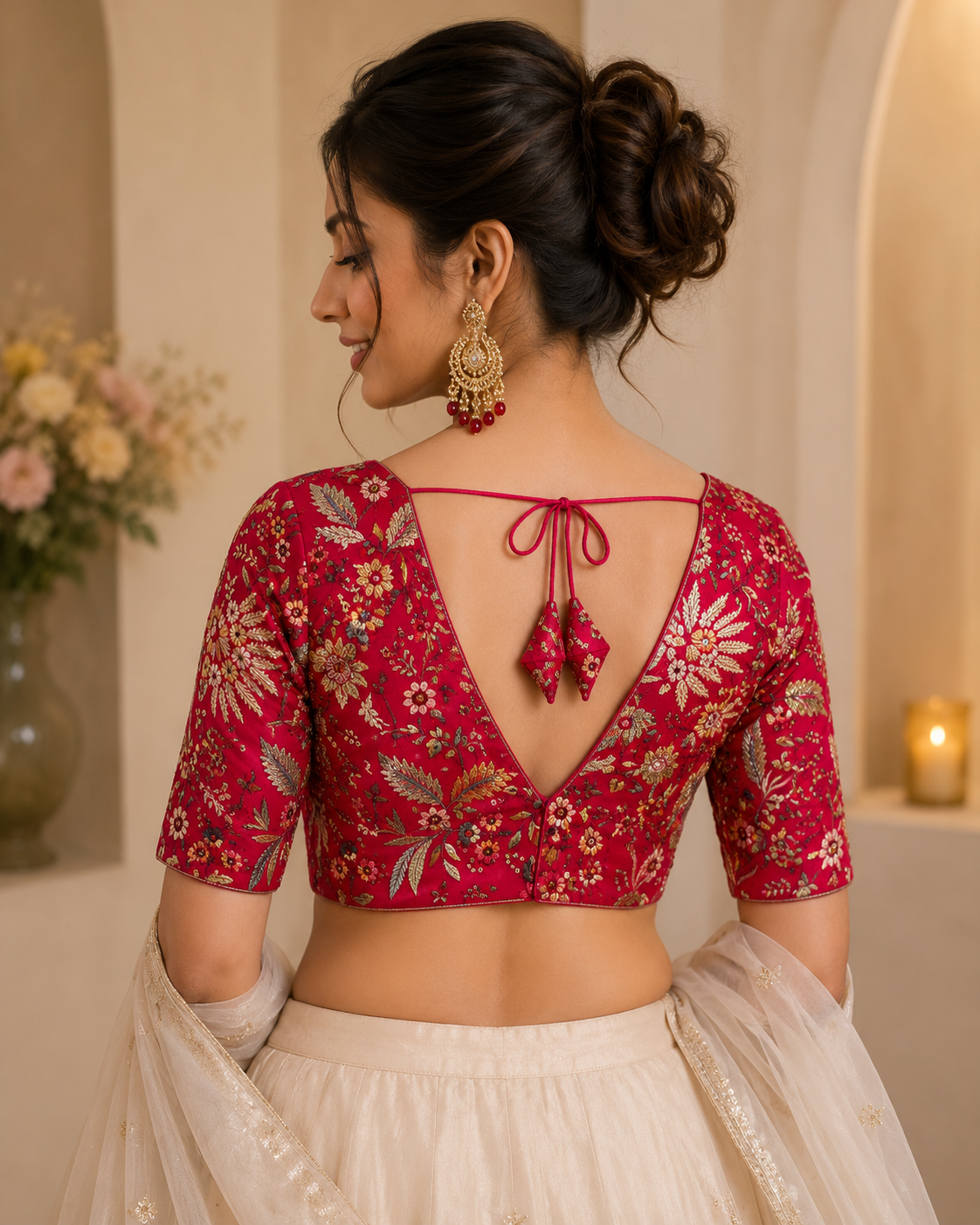 Rani Pink Kashmiri Heavy Embroidered Designer Blouse
